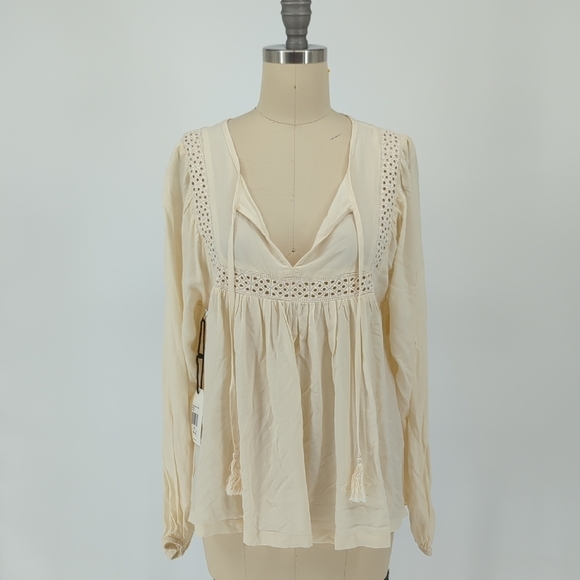 NEW Cleo + Wolf V Neck Empire Tunic Top Cream XS long sleeves bohemian western - Picture 1 of 8